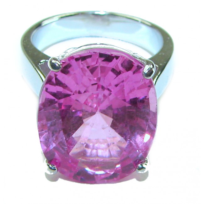 Blooming Orchid 16.5 carat OVAL cut Pink Sapphire .925 Silver handcrafted Cocktail Ring s. 5 3/4