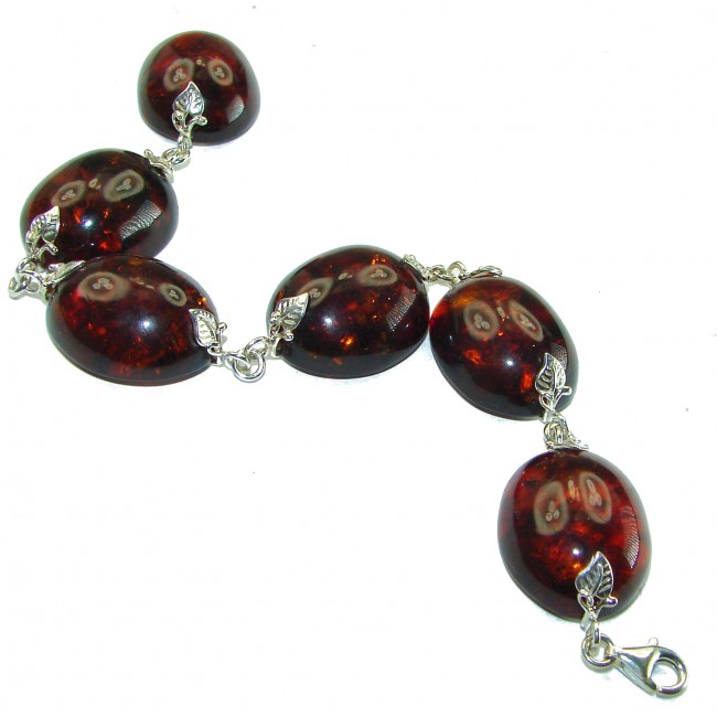 Cognac Color Beautiful Amber .925 Sterling Silver handcrafted Bracelet