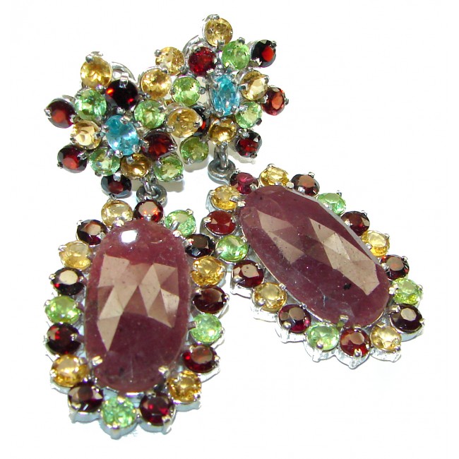 Scarlet Starlight Authentic 33.2 carat Ruby .925 Sterling Silver handcrafted Statement earrings