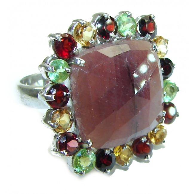 Scarlet Starlight Authentic 30.2 carat Ruby .925 Sterling Silver handcrafted Statement Ring s. 8