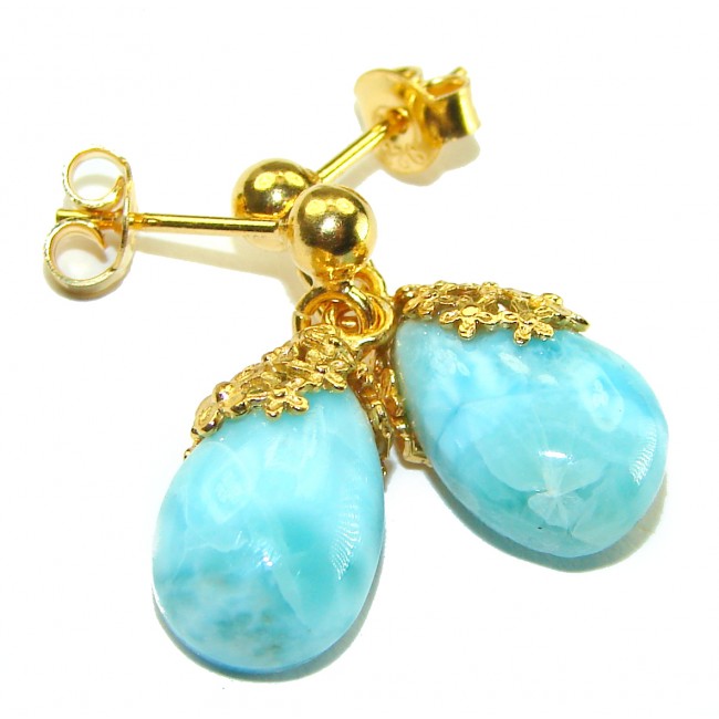 Genuine Blue Larimar 14K Gold over .925 Sterling Silver handmade earrings