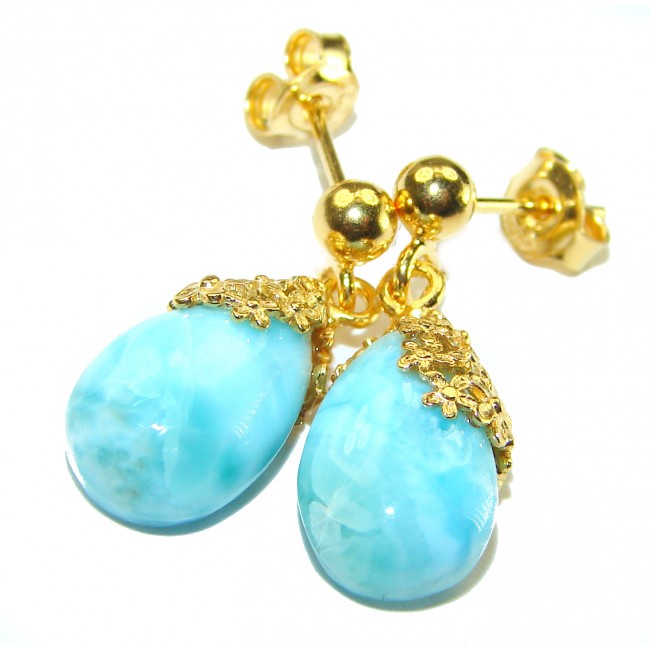 Genuine Blue Larimar 14K Gold over .925 Sterling Silver handmade earrings