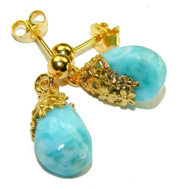 Genuine Blue Larimar 14K Gold over .925 Sterling Silver handmade earrings