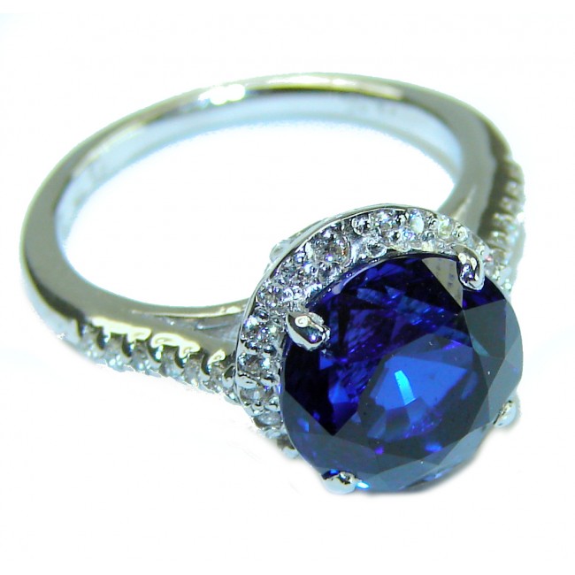 Round Shape 6.8 carat Genuine London Blue Topaz .925 Sterling Silver Ring 6 1/2