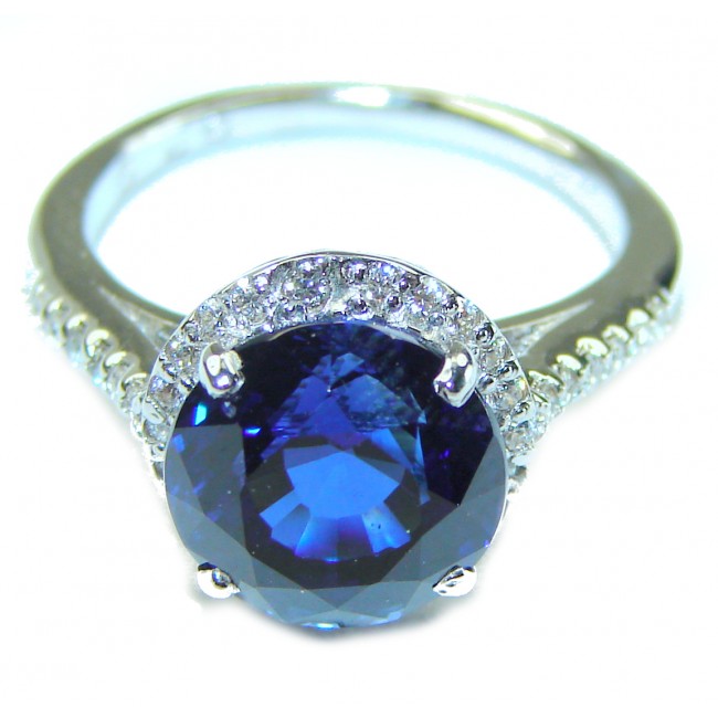 Round Shape 6.8 carat Genuine London Blue Topaz .925 Sterling Silver Ring 6 1/2