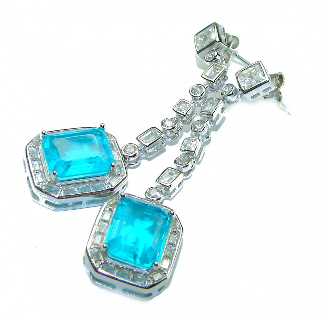 Incredible 8.5 carat Paraiba Tourmaline .925 Sterling Silver entirely handmade earrings