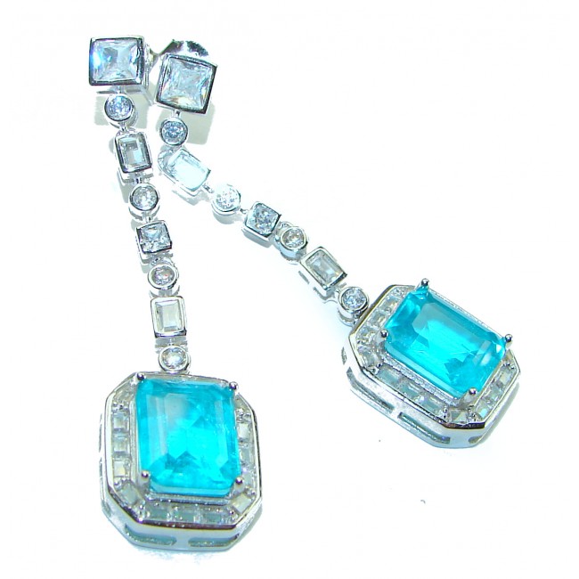 Incredible 8.5 carat Paraiba Tourmaline .925 Sterling Silver entirely handmade earrings