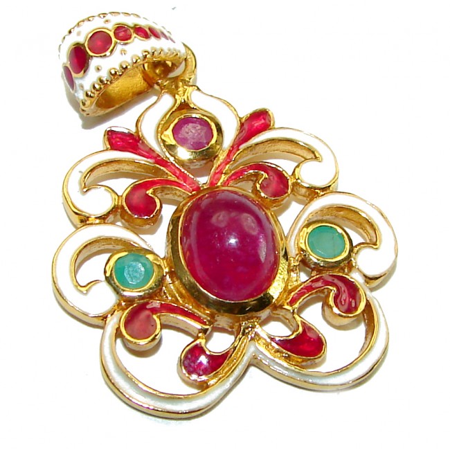 INCREDIBLE 3.2 carat Natural Ruby Enamel 18K Gold over .925 Sterling Silver Pendant