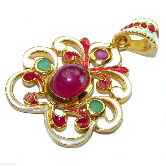 INCREDIBLE 3.2 carat Natural Ruby Enamel 18K Gold over .925 Sterling Silver Pendant