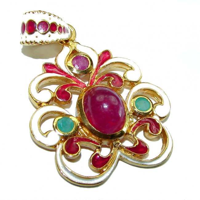 INCREDIBLE 3.2 carat Natural Ruby Enamel 18K Gold over .925 Sterling Silver Pendant