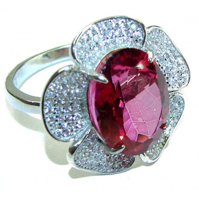 Real Diva 11.5 carat oval cut Pink Tourmaline .925 Silver handcrafted Cocktail Ring s. 9 1/2