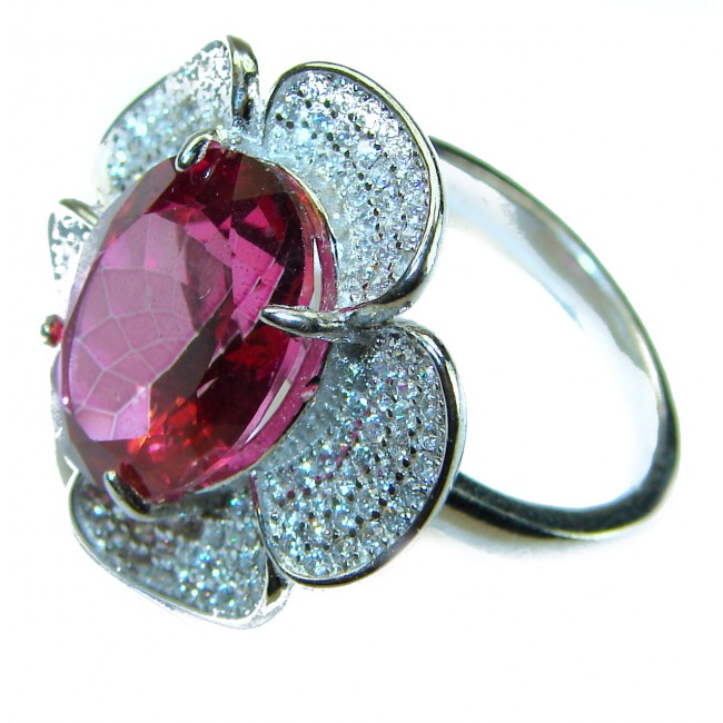 Real Diva 11.5 carat oval cut Pink Tourmaline .925 Silver handcrafted Cocktail Ring s. 9 1/2