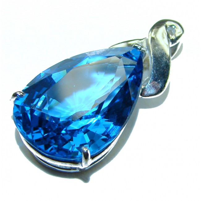 Enchanted Ocean drop 16.5 carat London Blue Topaz .925 Sterling Silver handmade Pendant