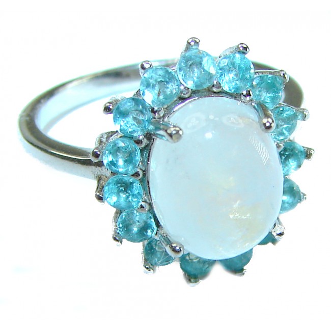 Vivien 7.5 carat Rainbow Moonstone .925 Sterling Silver handmade ring s. 8