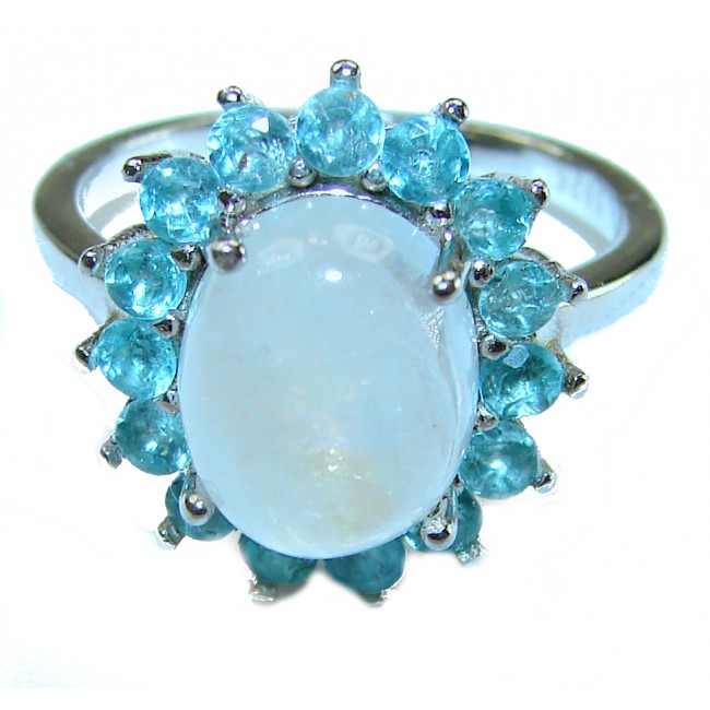 Vivien 7.5 carat Rainbow Moonstone .925 Sterling Silver handmade ring s. 8