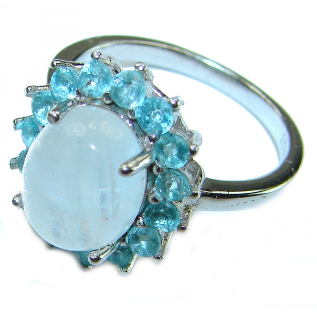 Vivien 7.5 carat Rainbow Moonstone .925 Sterling Silver handmade ring s. 8