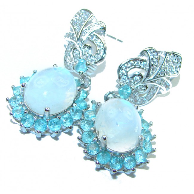 Vivien 8.9 carat Rainbow Moonstone .925 Sterling Silver handmade earrings