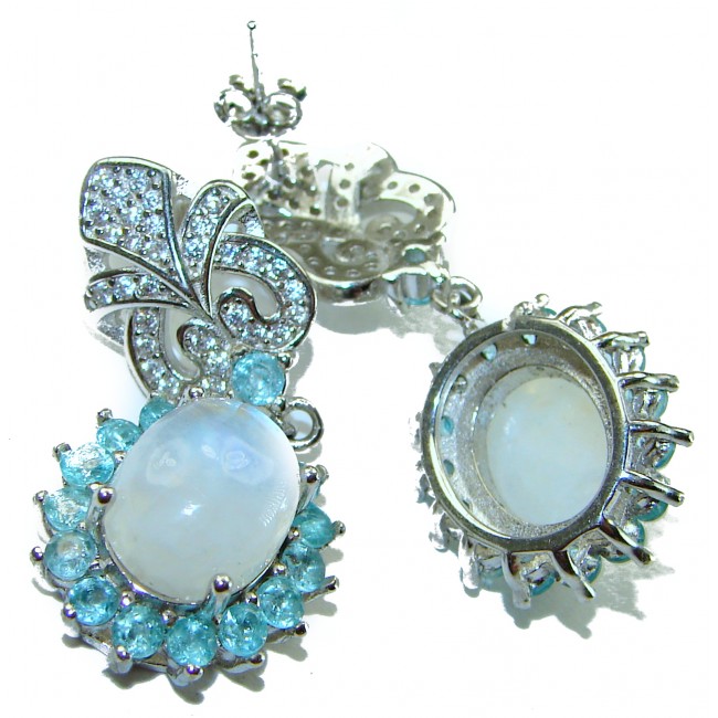 Vivien 8.9 carat Rainbow Moonstone .925 Sterling Silver handmade earrings