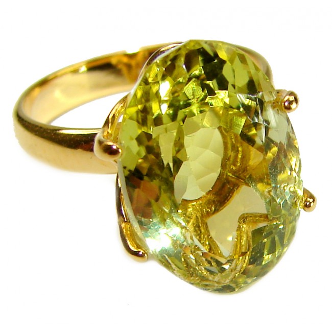 Sublime 12.8 carat Genuine Citrine 14K Gold over .925 Sterling Silver handcrafted ring size 7