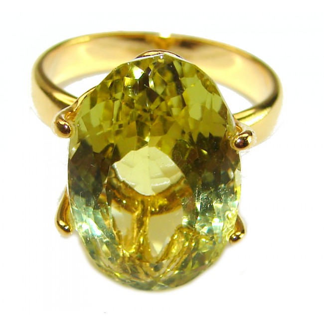 Sublime 12.8 carat Genuine Citrine 14K Gold over .925 Sterling Silver handcrafted ring size 7