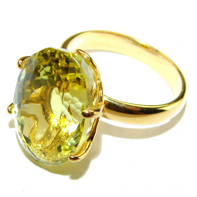 Sublime 12.8 carat Genuine Citrine 14K Gold over .925 Sterling Silver handcrafted ring size 7