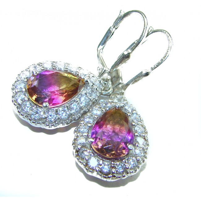 6.2 carat Ametrine .925 Sterling Silver entirely handmade earrings