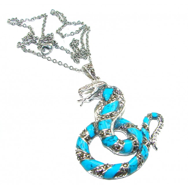 Boa snake Genuine inlay Turquoise Marcasite .925 Sterling Silver handmade handcrafted Necklace