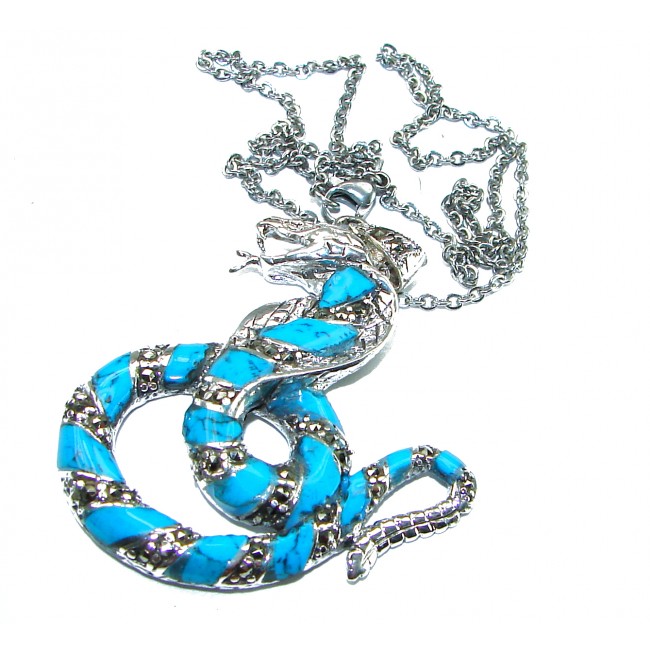 Boa snake Genuine inlay Turquoise Marcasite .925 Sterling Silver handmade handcrafted Necklace