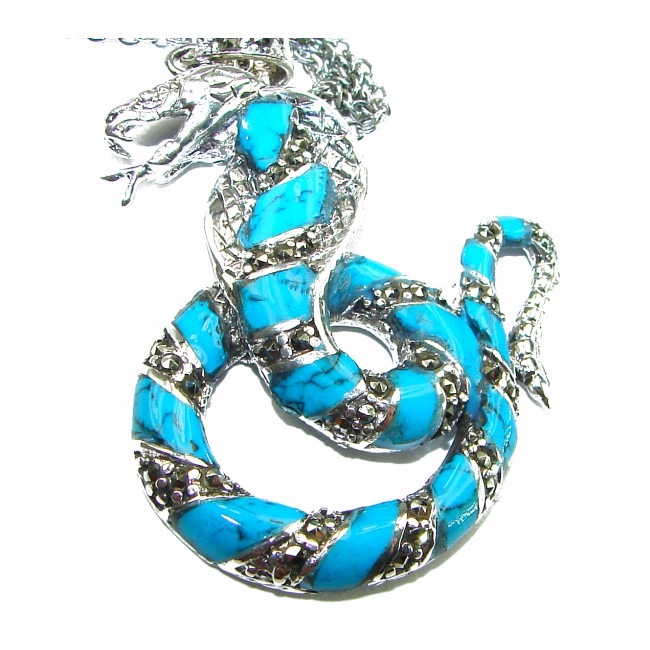 Boa snake Genuine inlay Turquoise Marcasite .925 Sterling Silver handmade handcrafted Necklace