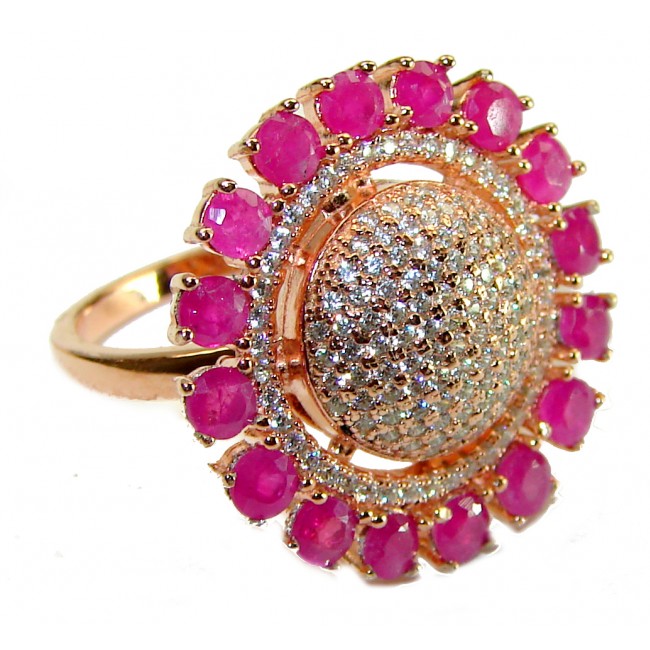 Bella Rosa authentic Ruby 14K Rose Gold over .925 Sterling Silver handcrafted Cocktail Ring s. 7 1/2