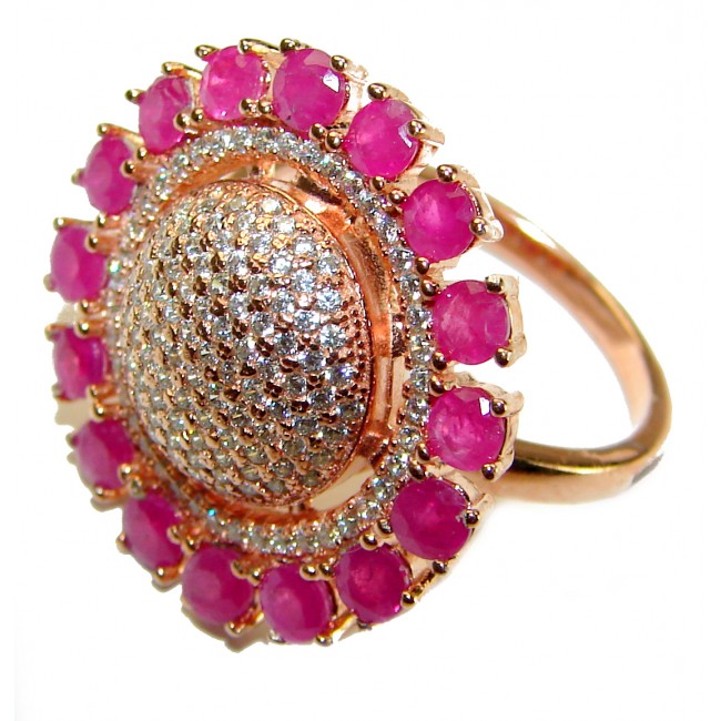 Bella Rosa authentic Ruby 14K Rose Gold over .925 Sterling Silver handcrafted Cocktail Ring s. 7 1/2