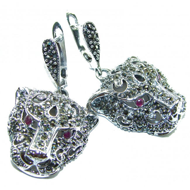 Precious Panthers Ruby Marcasite .925 Sterling Silver earrings