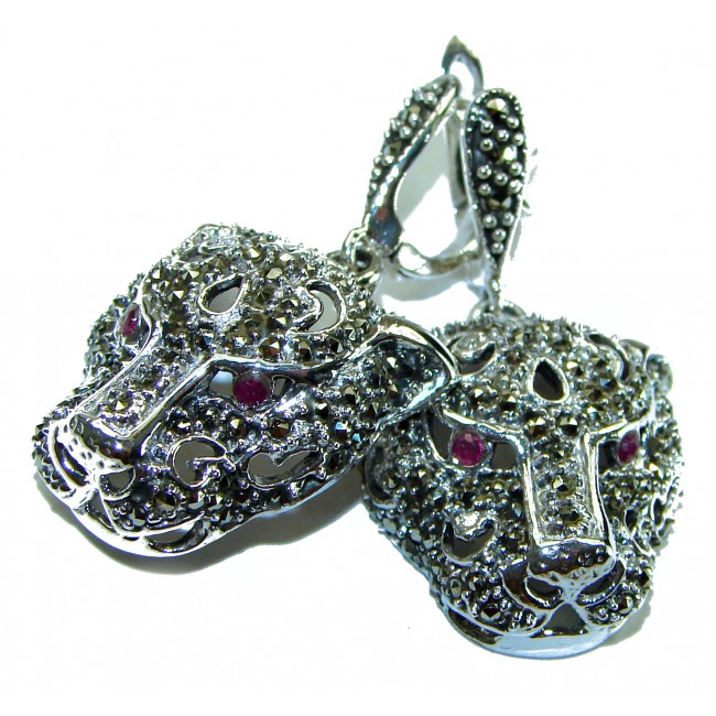 Precious Panthers Ruby Marcasite .925 Sterling Silver earrings