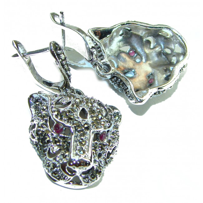 Precious Panthers Ruby Marcasite .925 Sterling Silver earrings