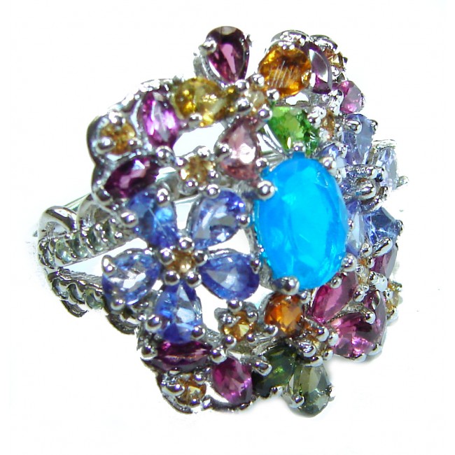 Great Beauty 2.3 carat Blue Opal Garnet .925 Sterling Silver ring s. 8 3/4