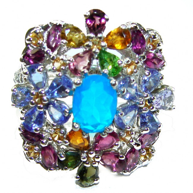 Great Beauty 2.3 carat Blue Opal Garnet .925 Sterling Silver ring s. 8 3/4