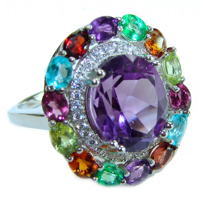 Beatrice- Dramatic design 10.8 carat Amethyst .925 Sterling Silver Handcrafted Ring size 7