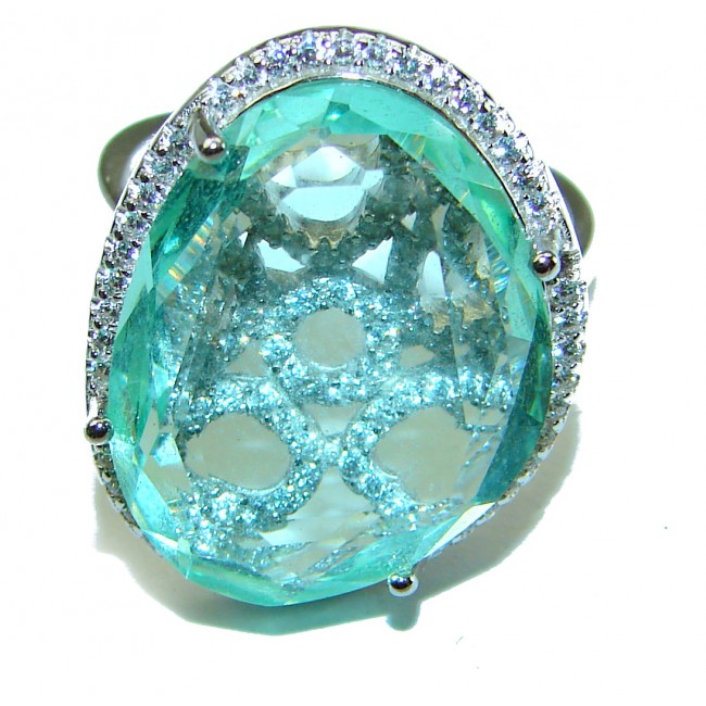 Divine Beauty 18.5 carat Aquamarine .925 Sterling Silver Handcrafted Ring size 7 1/4