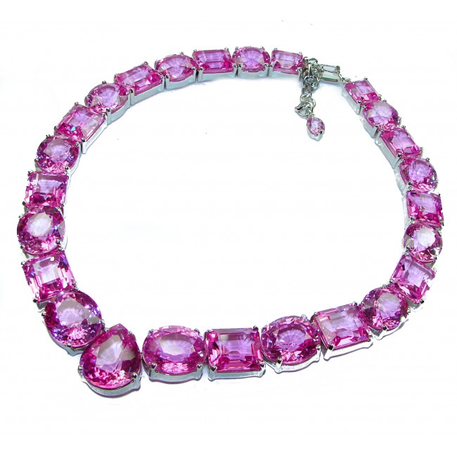 Rose des Vents 325.5 carat Pink Sapphire .925 Sterling Silver handcrafted Large Statement necklace, 158.5 grams