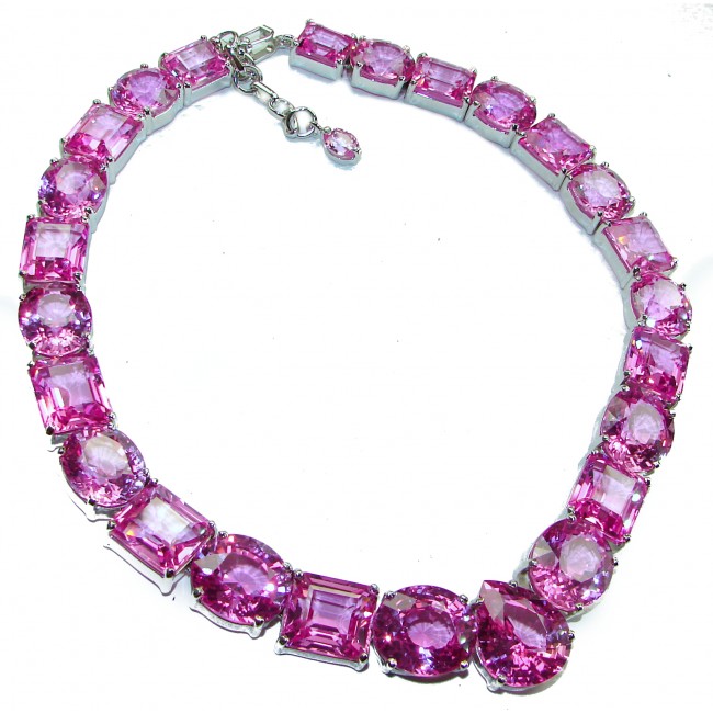 Rose des Vents 325.5 carat Pink Sapphire .925 Sterling Silver handcrafted Large Statement necklace, 158.5 grams