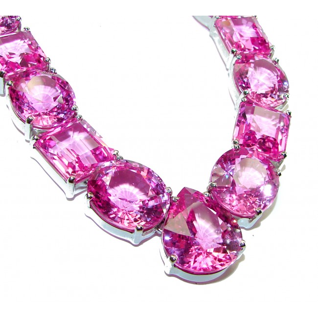 Rose des Vents 325.5 carat Pink Sapphire .925 Sterling Silver handcrafted Large Statement necklace, 158.5 grams