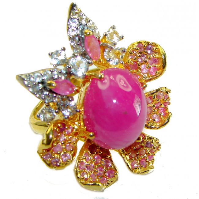 Bella Rosa authentic 11.4 carat Ruby White Sapphire 18K Gold over .925 Sterling Silver handcrafted Statement Ring s. 8