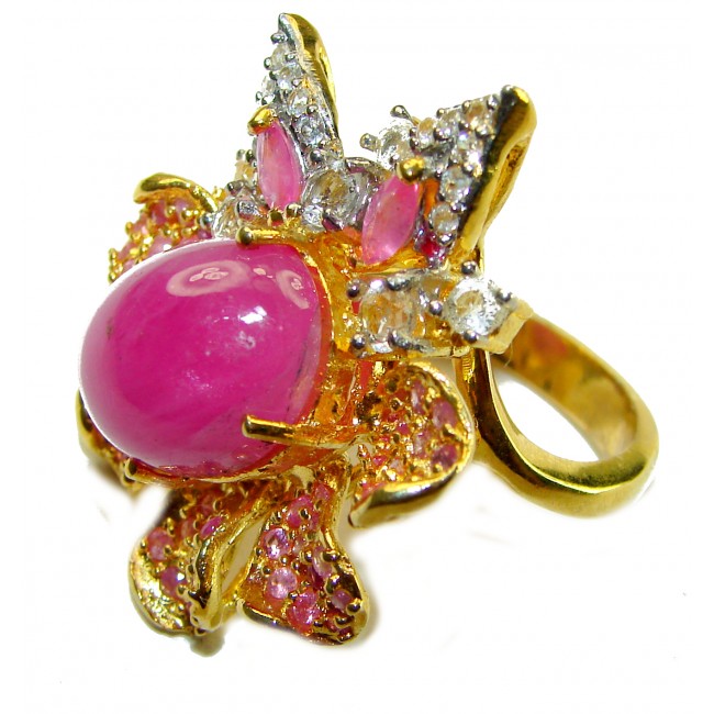 Bella Rosa authentic 11.4 carat Ruby White Sapphire 18K Gold over .925 Sterling Silver handcrafted Statement Ring s. 8