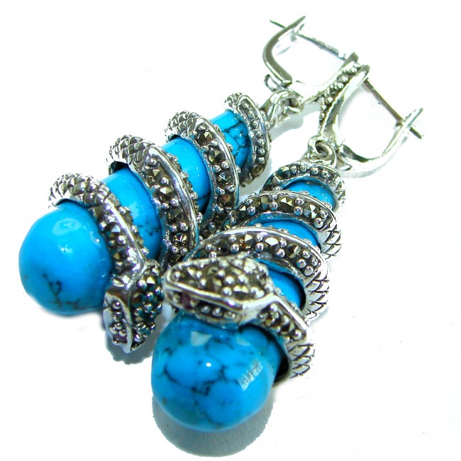 Boa Snakes Turquoise Marcasite .925 Sterling Silver handcrafted Earrings