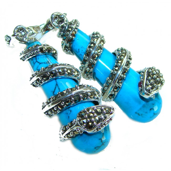 Boa Snakes Turquoise Marcasite .925 Sterling Silver handcrafted Earrings