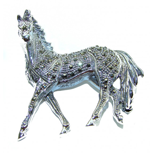 Distinguished Horse Marcasite .925 Sterling Silver handcrafted Pendant Brooch