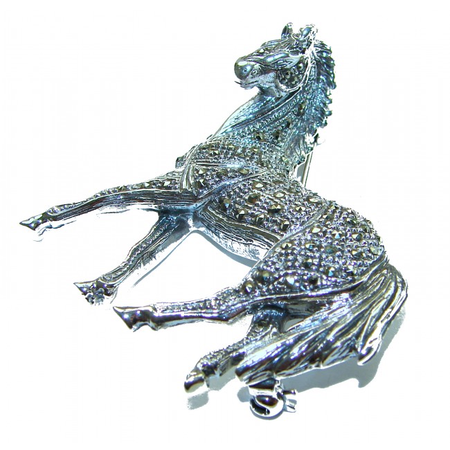 Distinguished Horse Marcasite .925 Sterling Silver handcrafted Pendant Brooch