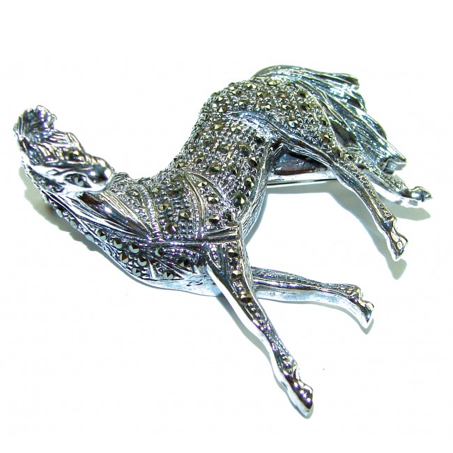 Distinguished Horse Marcasite .925 Sterling Silver handcrafted Pendant Brooch