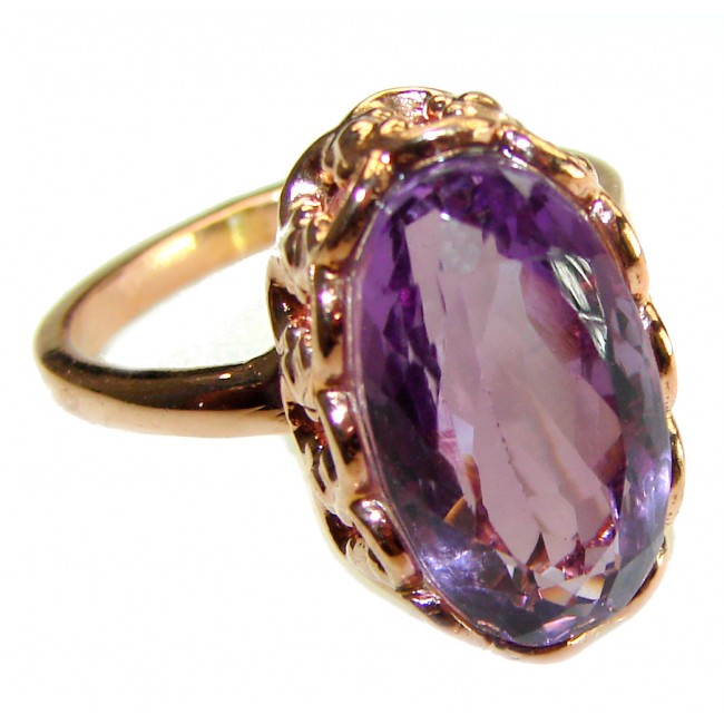 Dramatic design 15.8 carat Amethyst 18K Rose Gold over .925 Sterling Silver Handcrafted Ring size 9 1/2