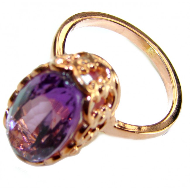 Dramatic design 15.8 carat Amethyst 18K Rose Gold over .925 Sterling Silver Handcrafted Ring size 9 1/2